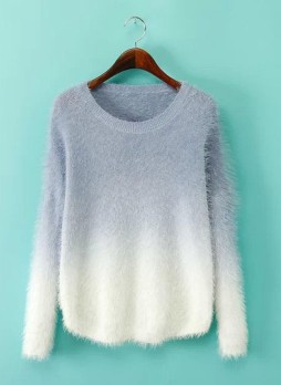 Ombre Long Sleeve Mohair Sweater-Purple